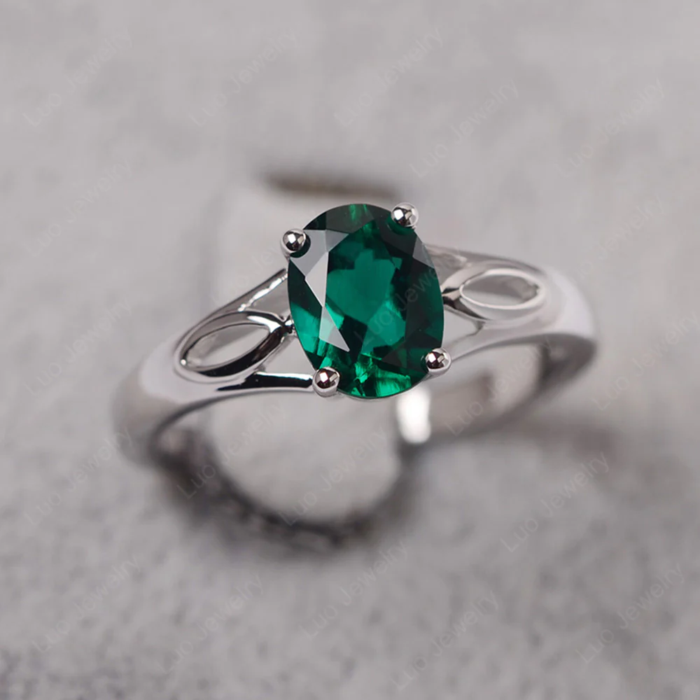 Oval Emerald Solitaire Split Shank Ring