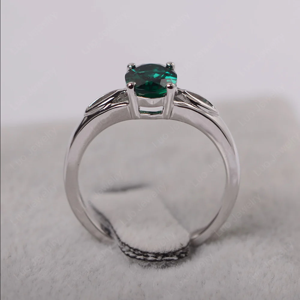Oval Emerald Solitaire Split Shank Ring - Image 3