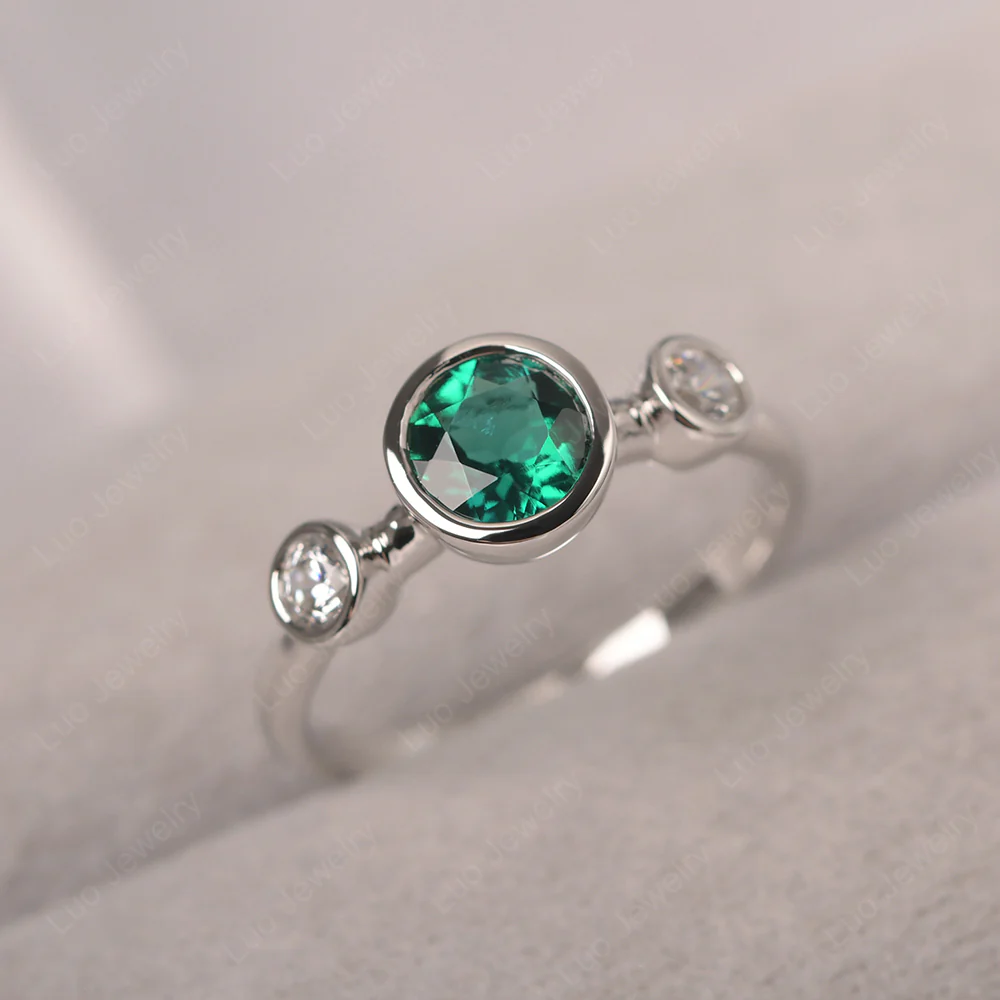 Emerald 3 Stone Bezel Set Ring