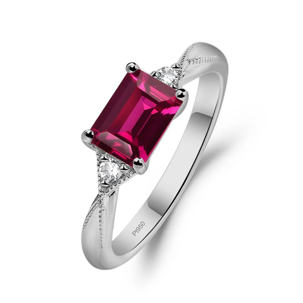 Horizontal Emerald Cut Ruby Engagement Ring - Image 6