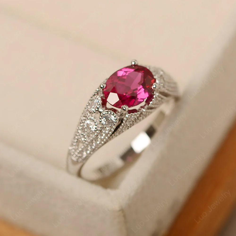 Vintage Horizontal Oval Cut Ruby Ring - Image 3