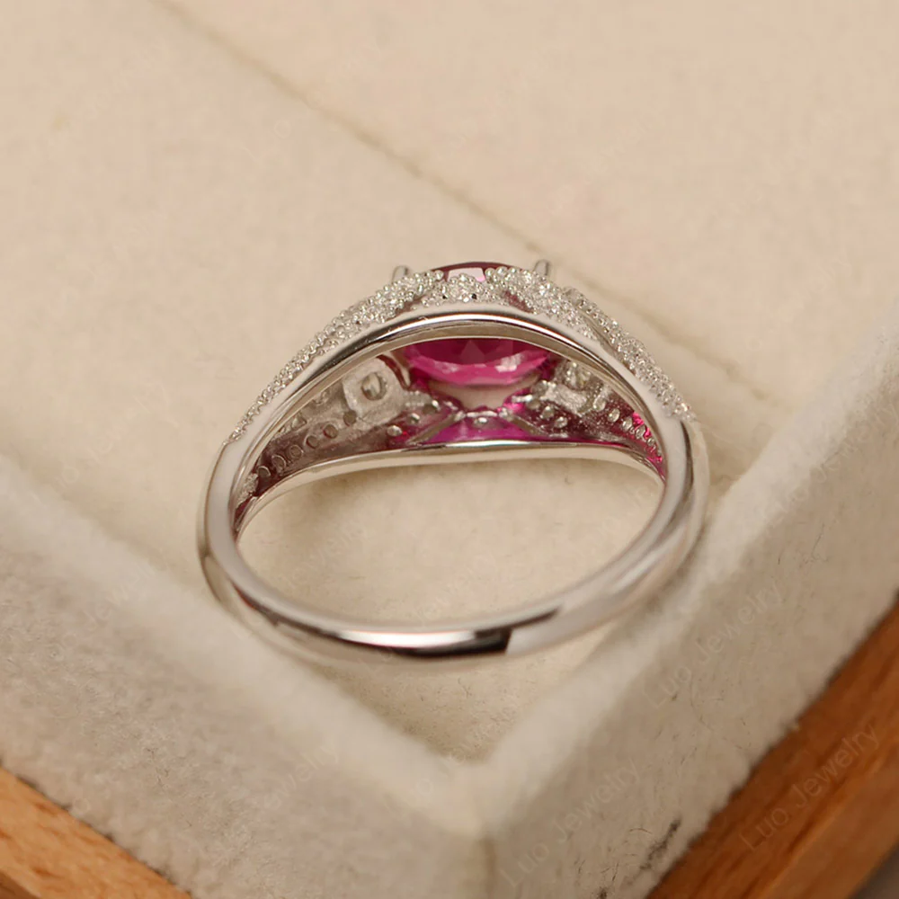 Vintage Horizontal Oval Cut Ruby Ring - Image 4