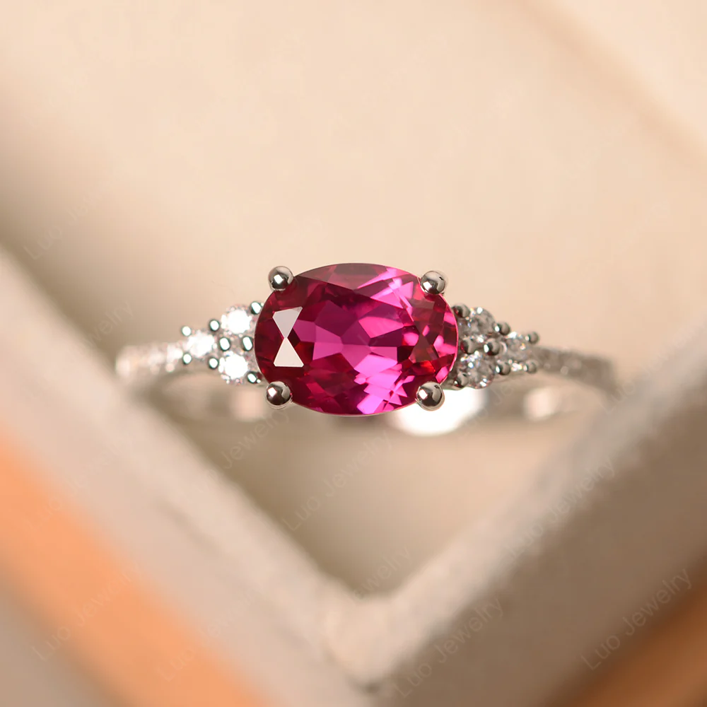 Horizontal Oval Cut Ruby Engagement Ring