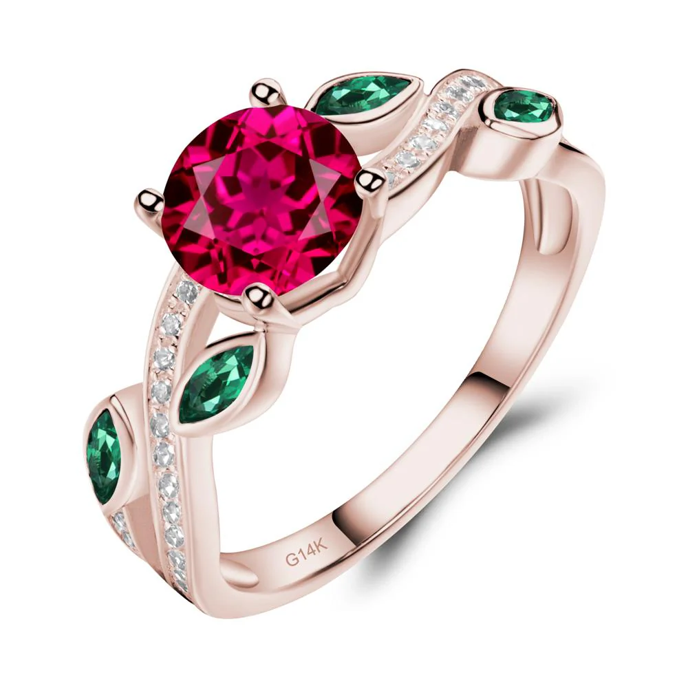 Ruby and Emerald Leaf Engagement Ring - Image 3