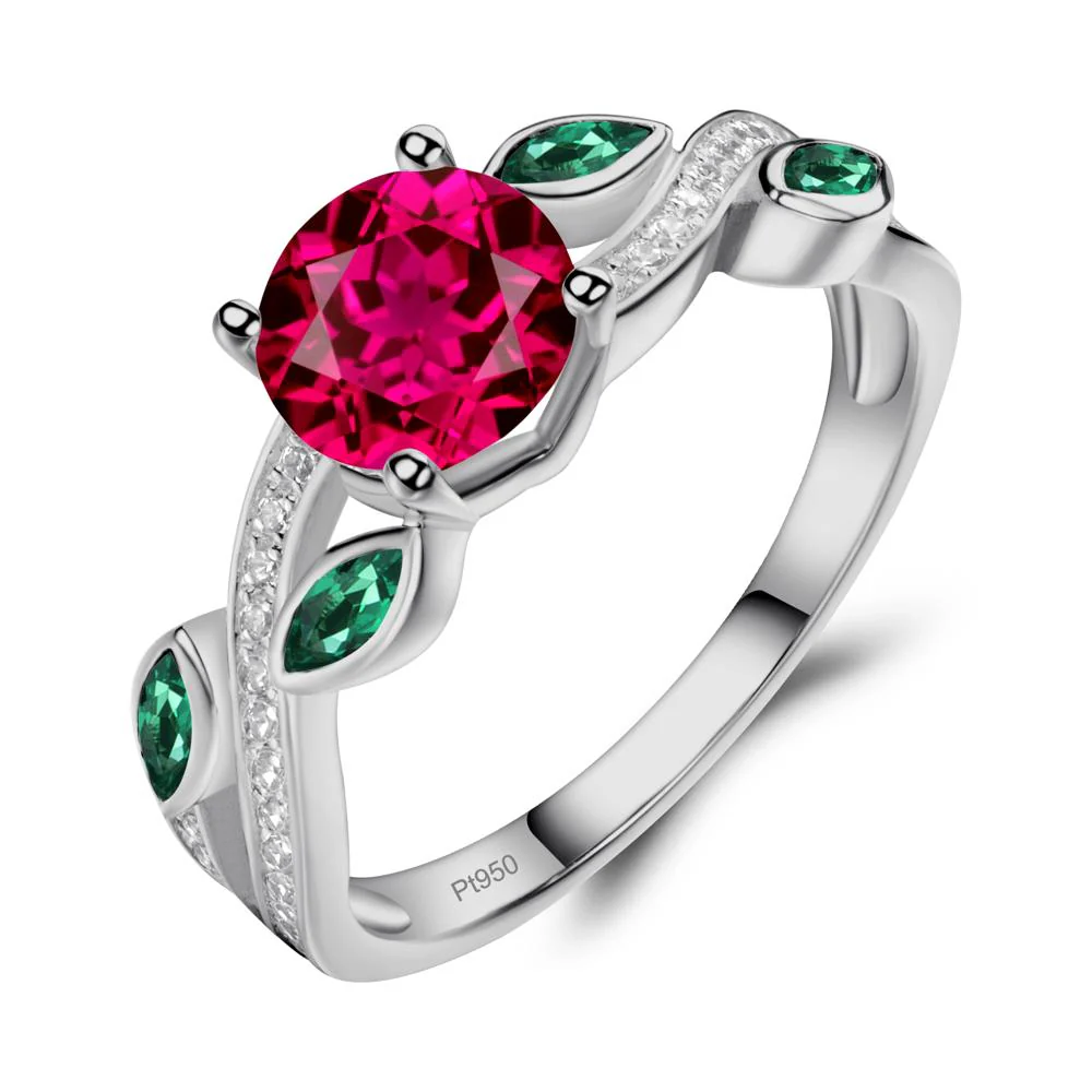 Ruby and Emerald Leaf Engagement Ring - Image 5