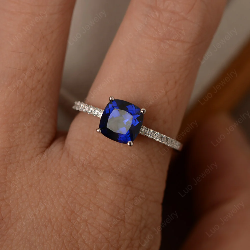 Cushion Cut Sapphire Promise Ring - Image 4