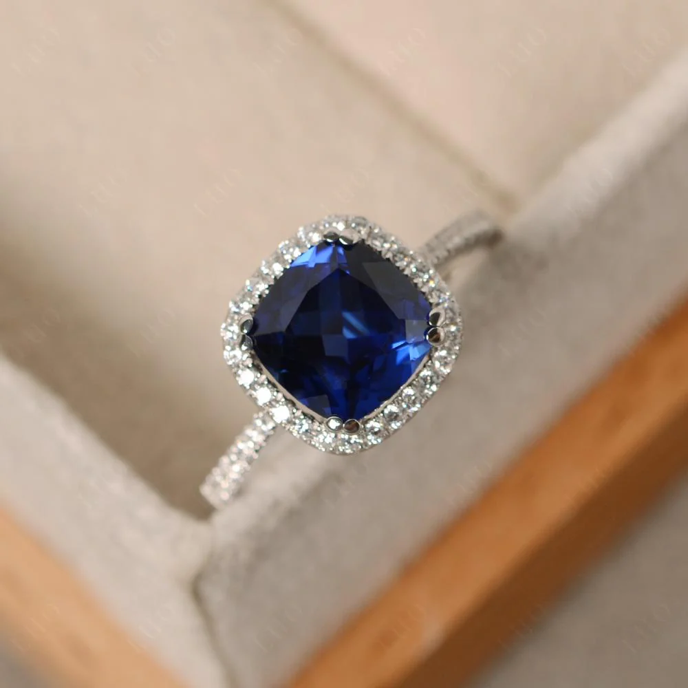 Cushion Cut Sapphire Halo Ring - Image 10