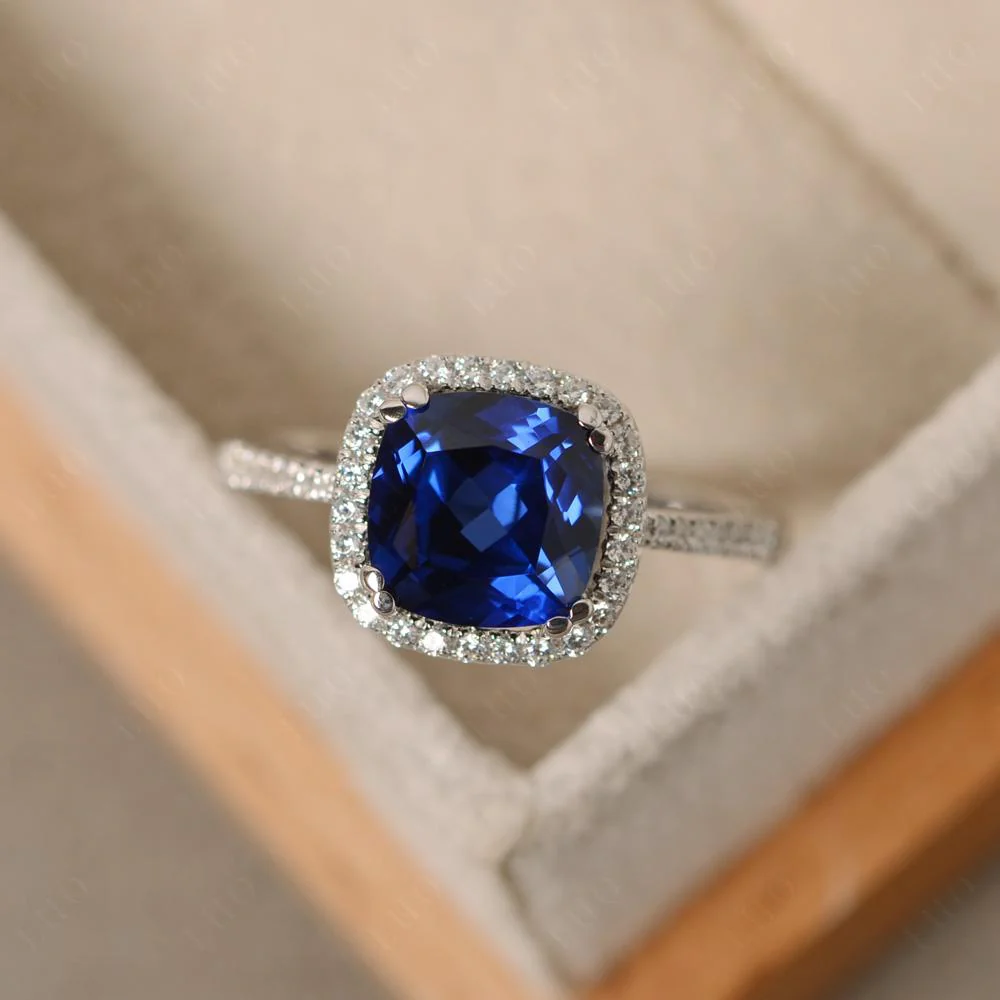 Cushion Cut Sapphire Halo Ring - Image 11