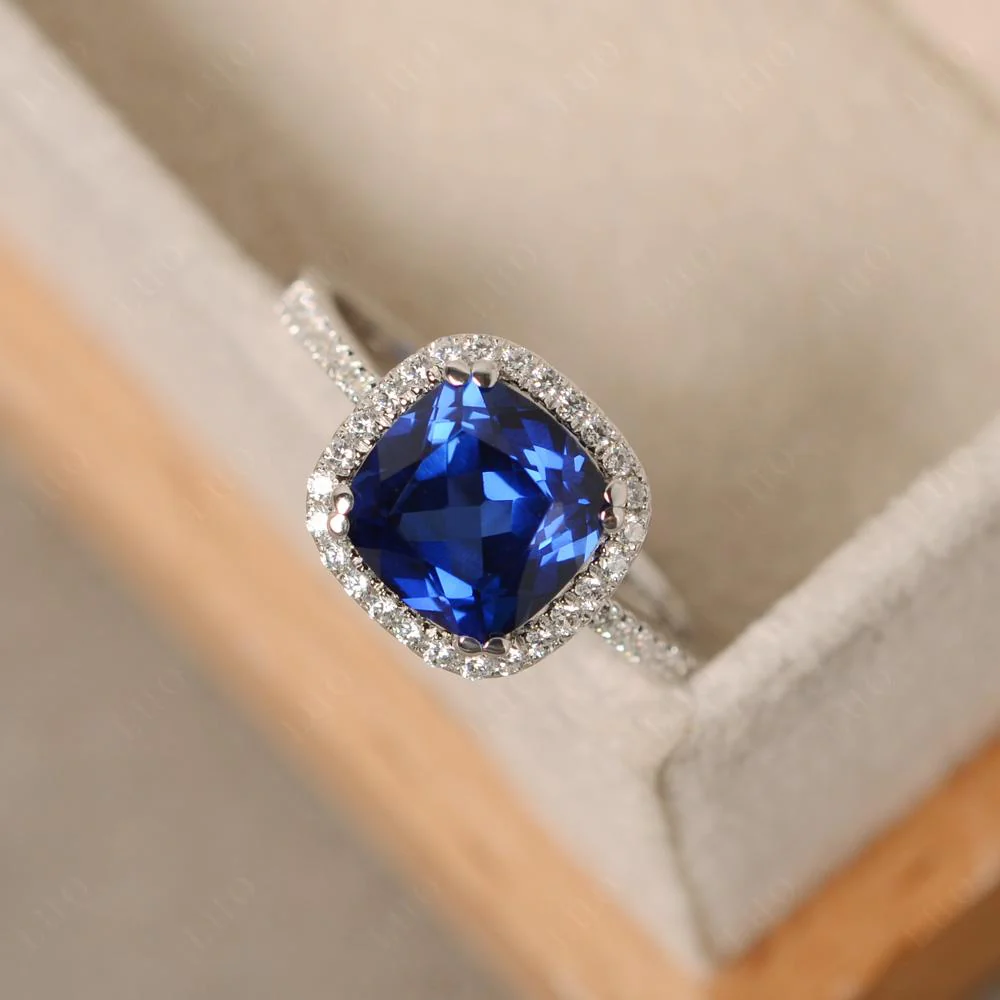 Cushion Cut Sapphire Halo Ring - Image 12