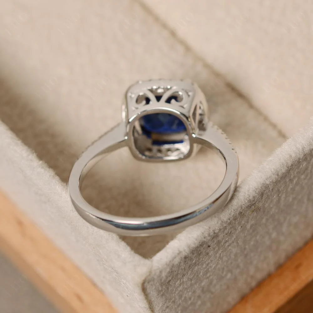 Cushion Cut Sapphire Halo Ring - Image 13