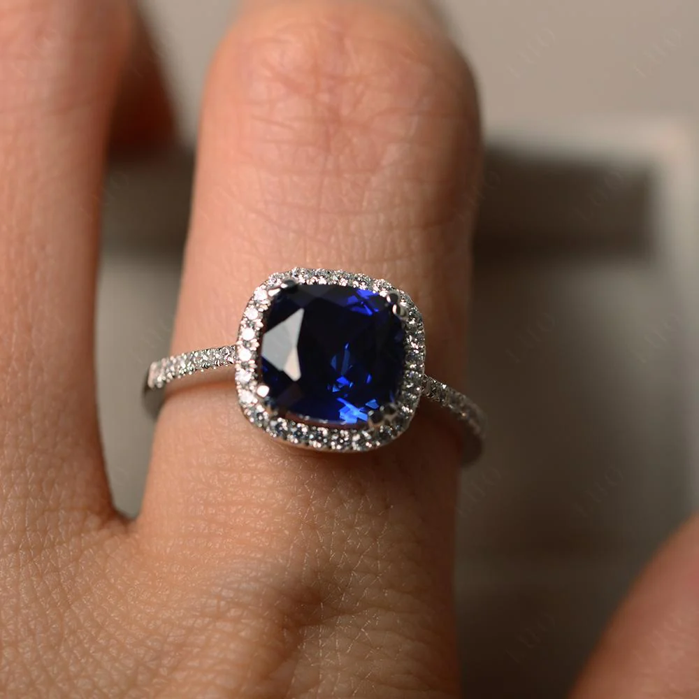 Cushion Cut Sapphire Halo Ring - Image 14