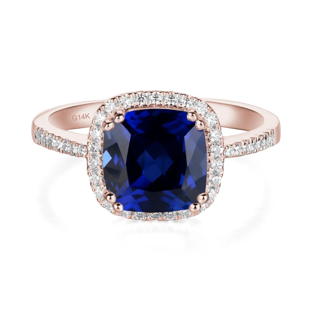 Cushion Cut Sapphire Halo Ring - Image 6
