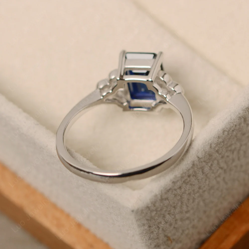 Emerald Cut Sapphire Ring with Trio - Image 3