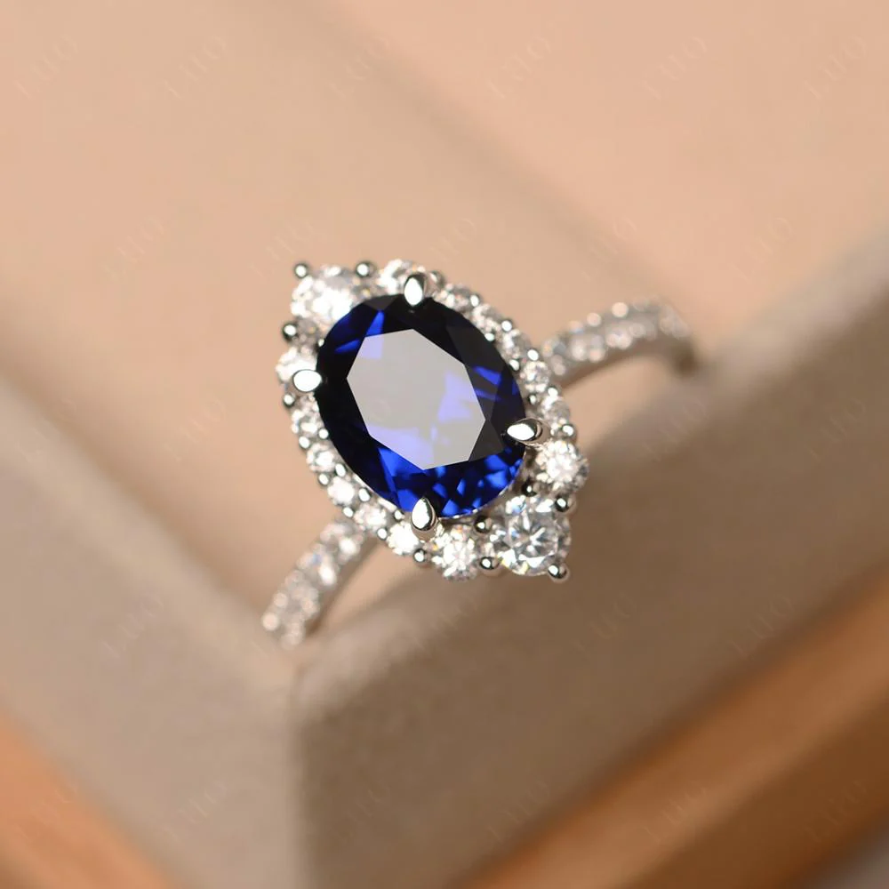 Oval Sapphire Halo Cluster Ring - Image 10