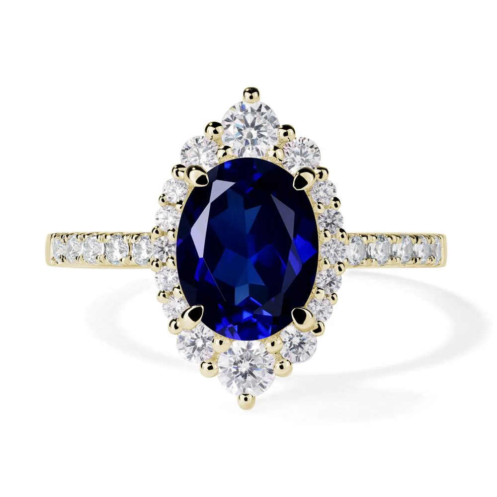 Oval Sapphire Halo Cluster Ring - Image 4