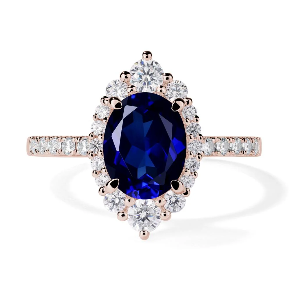 Oval Sapphire Halo Cluster Ring - Image 5