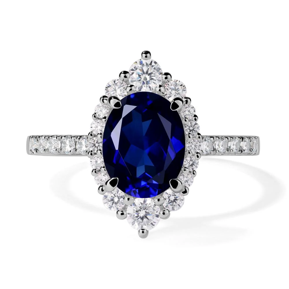 Oval Sapphire Halo Cluster Ring - Image 6