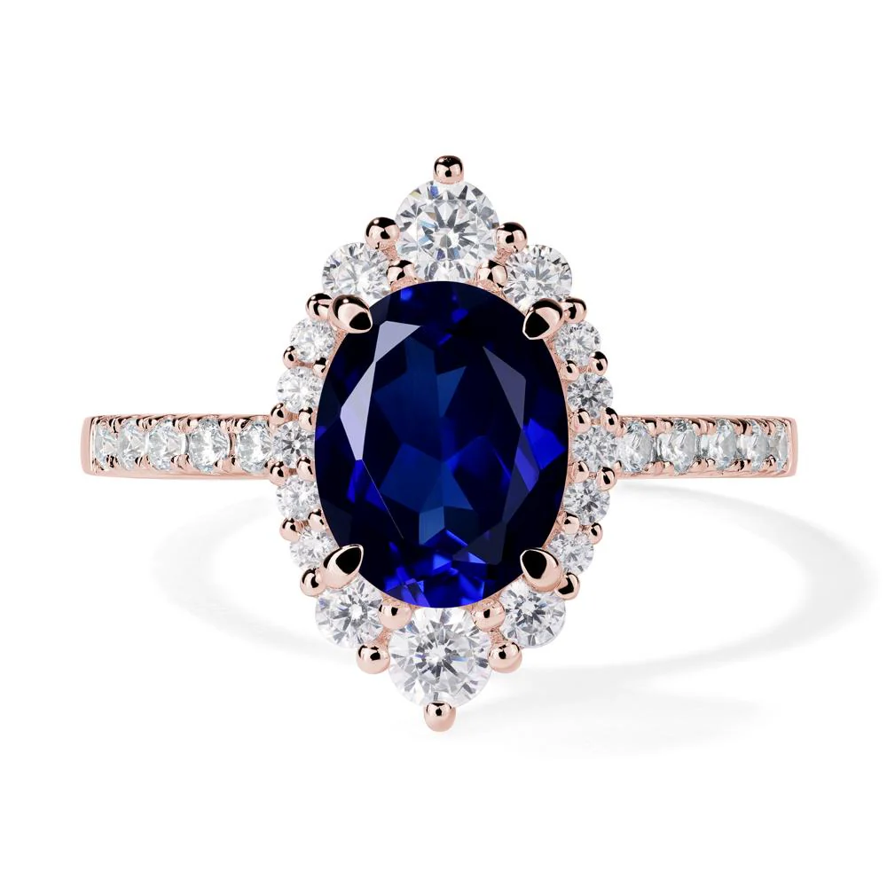 Oval Sapphire Halo Cluster Ring - Image 9