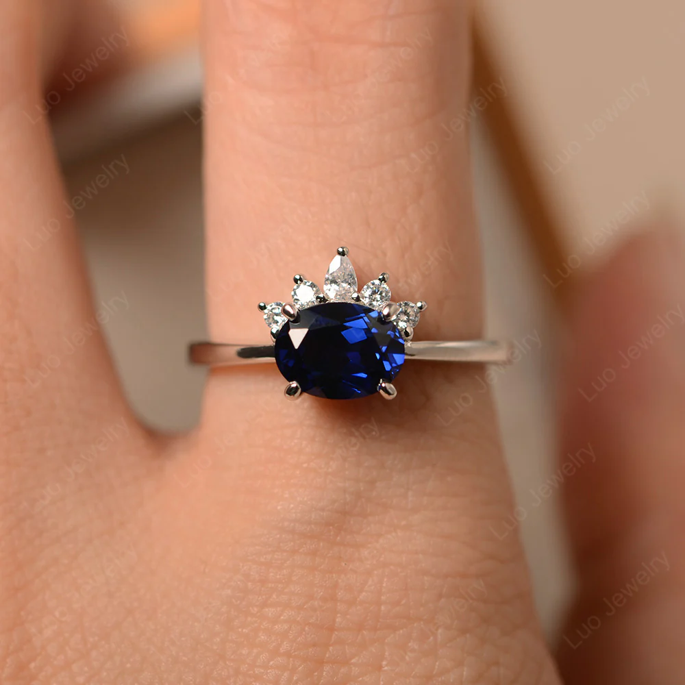 Half Sunburst Oval Sapphire Ring - Image 4