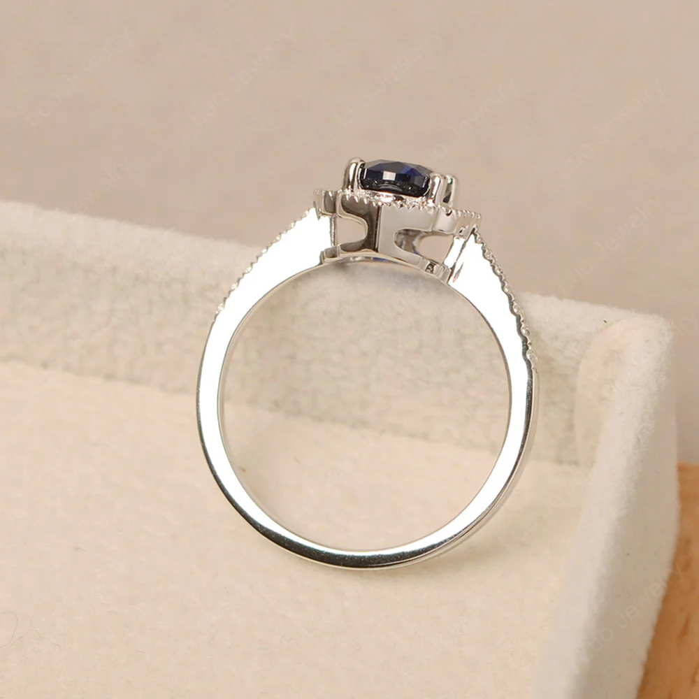 Milgrain Halo Sapphire Engagement Ring - Image 3