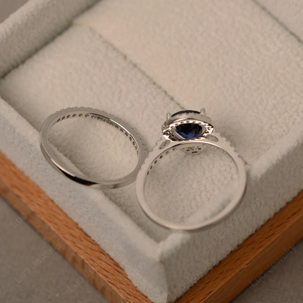 Pear Shaped Sapphire Bridal Set Rings - Image 3