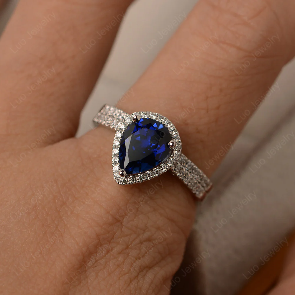 Pear Shaped Sapphire Bridal Set Rings - Image 4