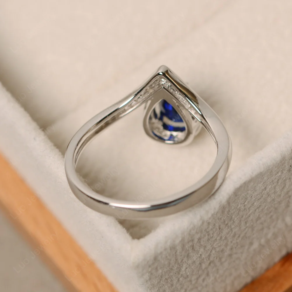 Teardrop Shaped Sapphire Chevron Ring - Image 3