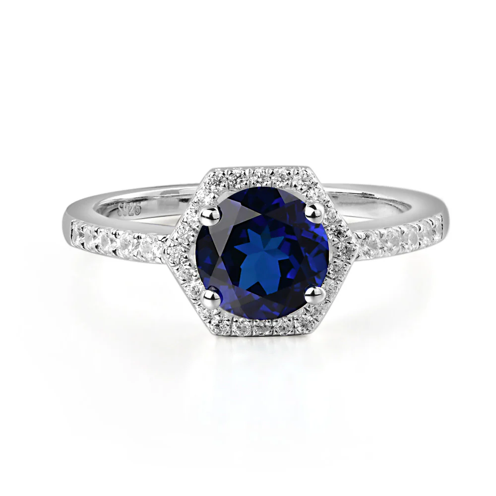 Sapphire Hexagon Halo Engagement Ring
