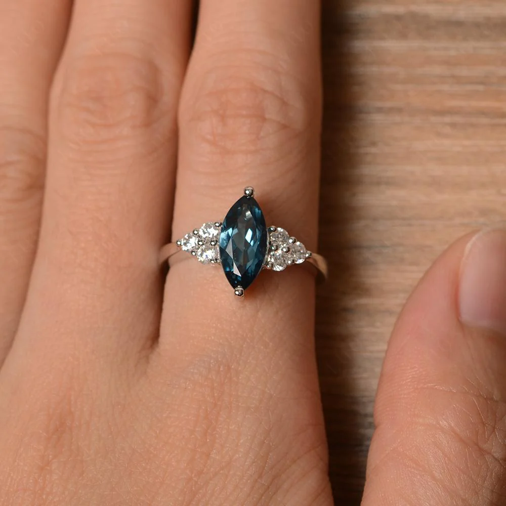 London Blue Topaz Marquise Engagement Ring - Image 32