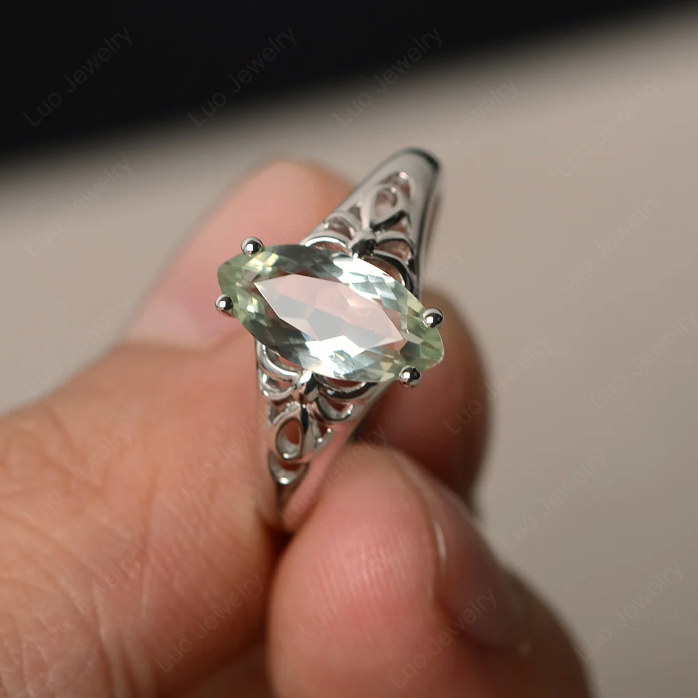 Green Amethyst Art Deco Solitaire Ring