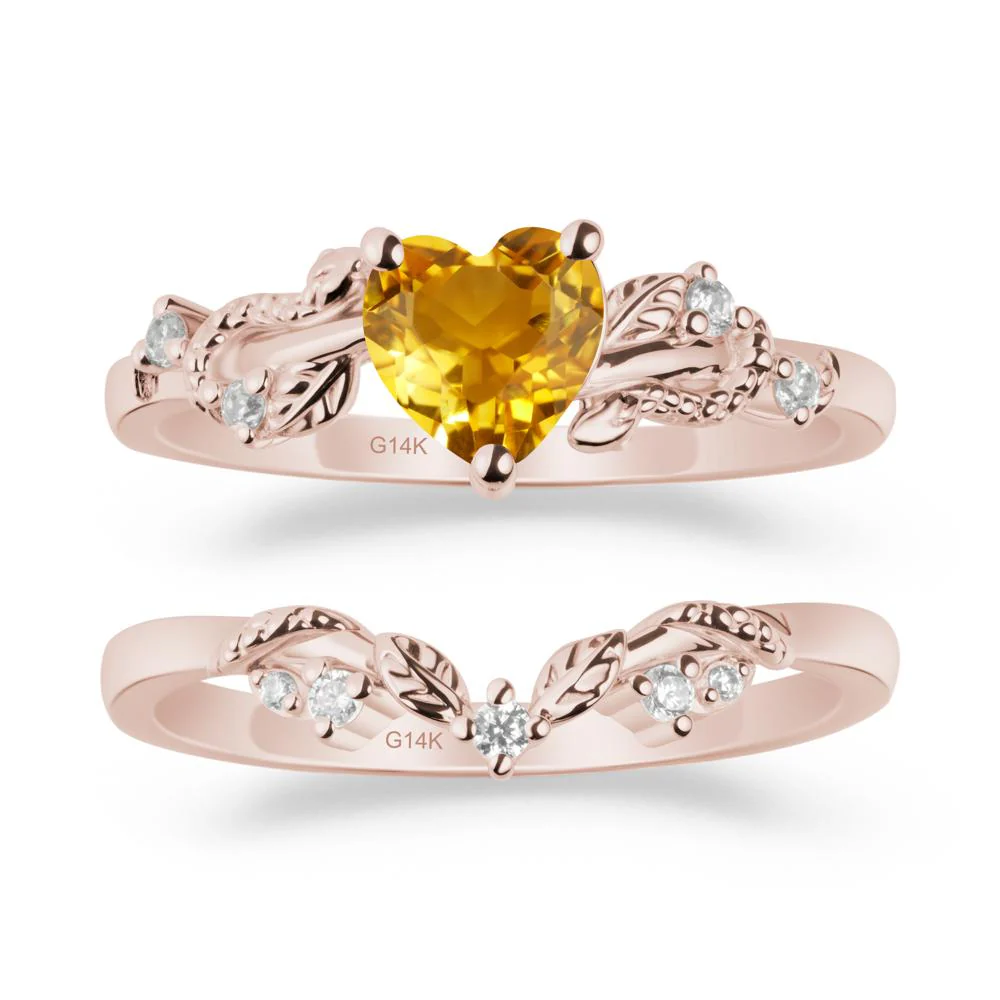 Leaf Design Citrine Ring Set