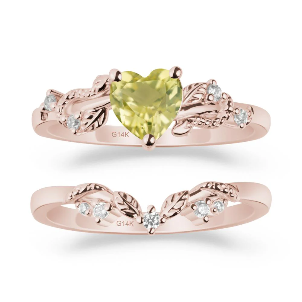 Leaf Design Lemon Quartz Ring Set