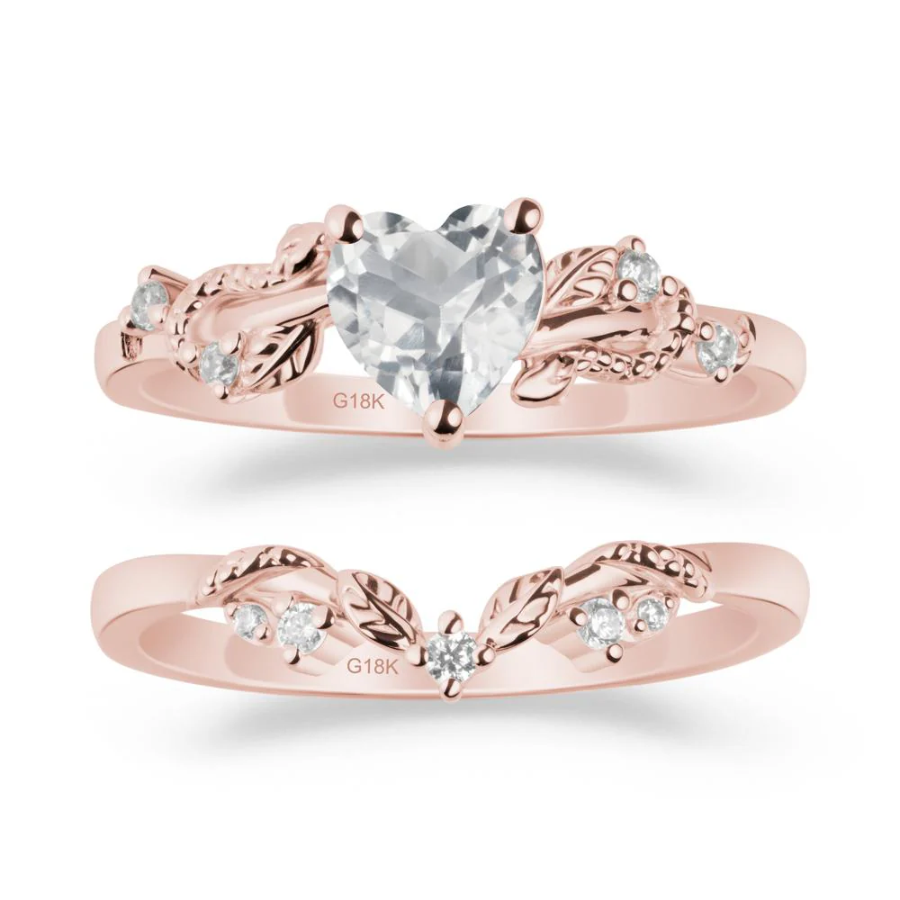 Leaf Design White Topaz Ring Set - Image 4