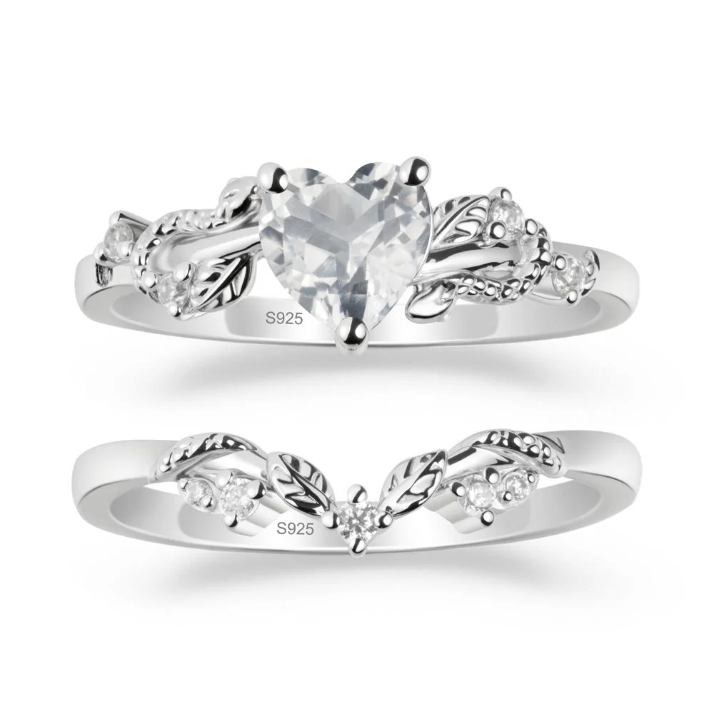 Leaf Design White Topaz Ring Set - Image 9