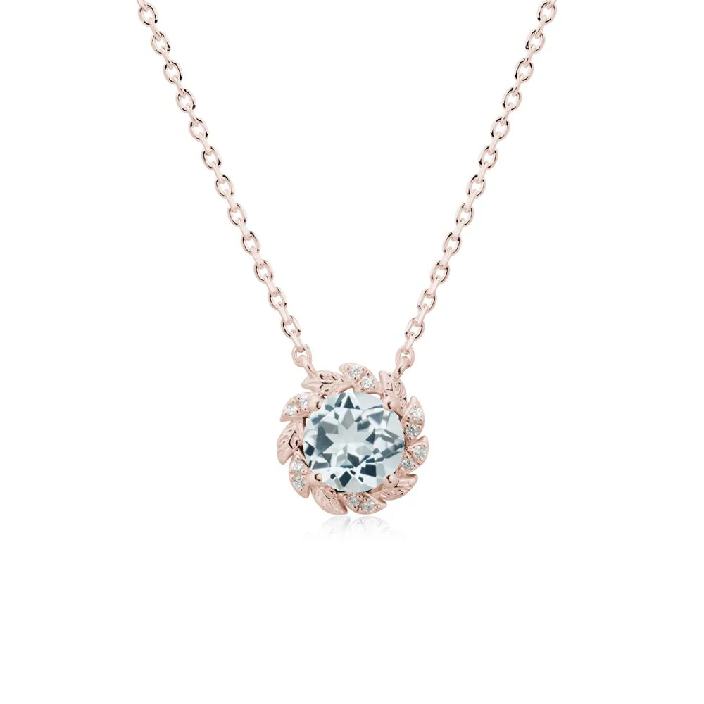 Leaf Halo Aquamarine Pendant Necklace - Image 2