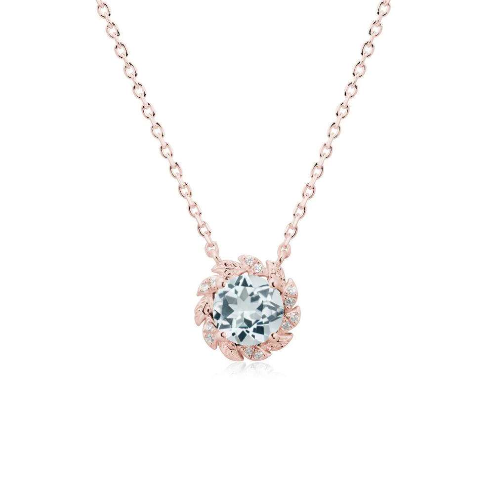 Leaf Halo Aquamarine Pendant Necklace - Image 5