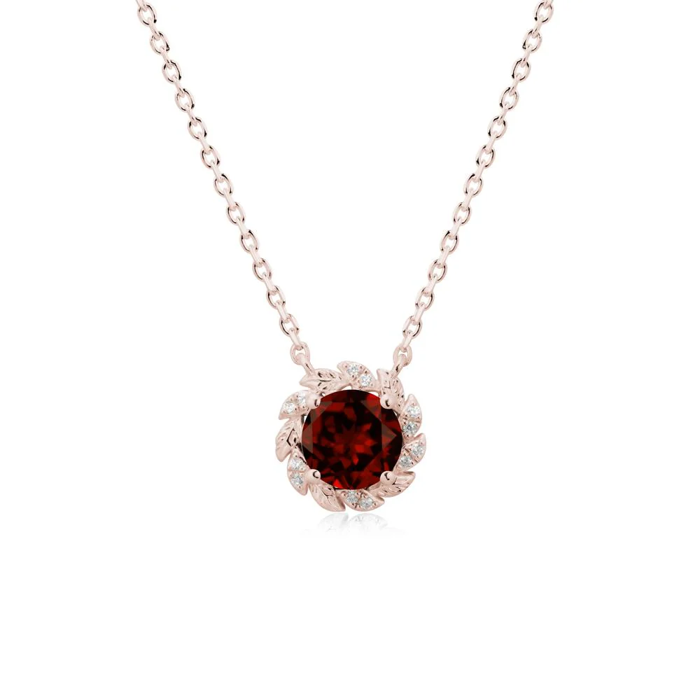 Leaf Halo Garnet Pendant Necklace - Image 2