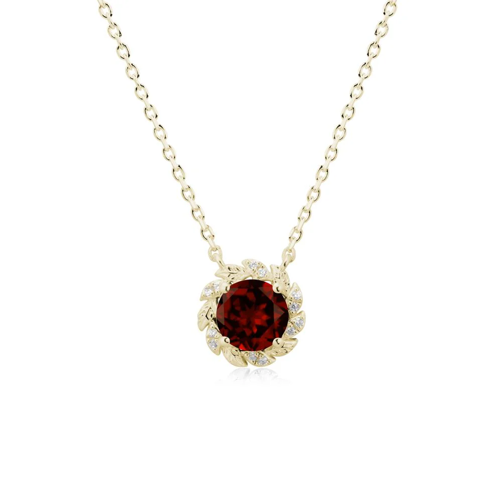 Leaf Halo Garnet Pendant Necklace - Image 4