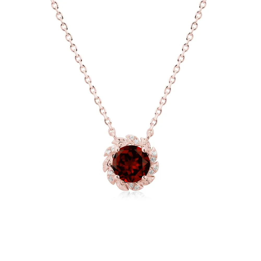 Leaf Halo Garnet Pendant Necklace - Image 5