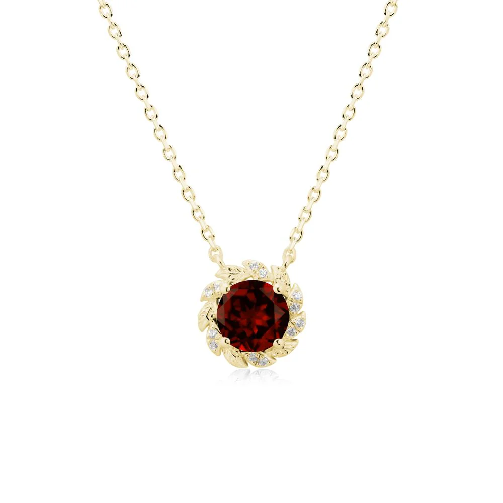 Leaf Halo Garnet Pendant Necklace - Image 7