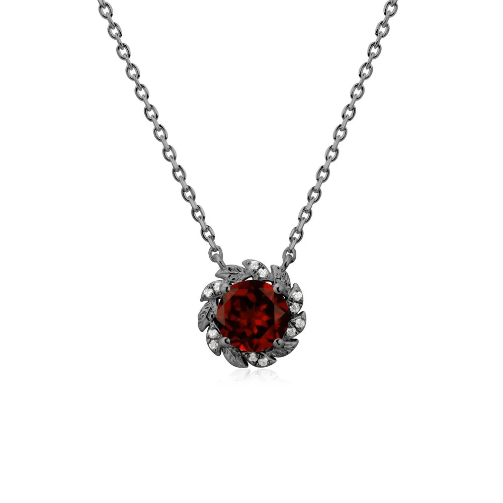 Leaf Halo Garnet Pendant Necklace - Image 8