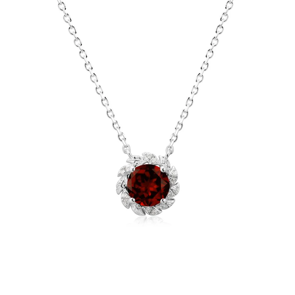 Leaf Halo Garnet Pendant Necklace - Image 9
