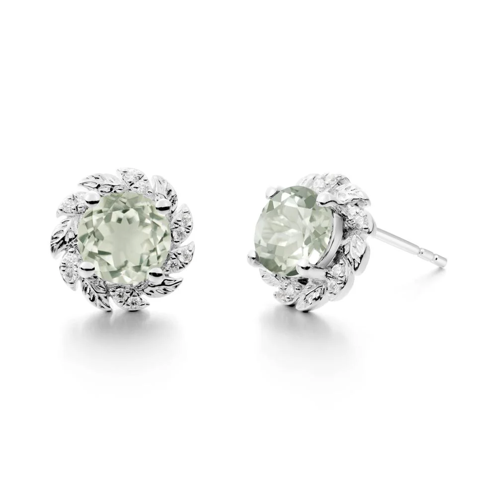 Leaf Halo Green Amethyst Pendant Earrings - Image 3
