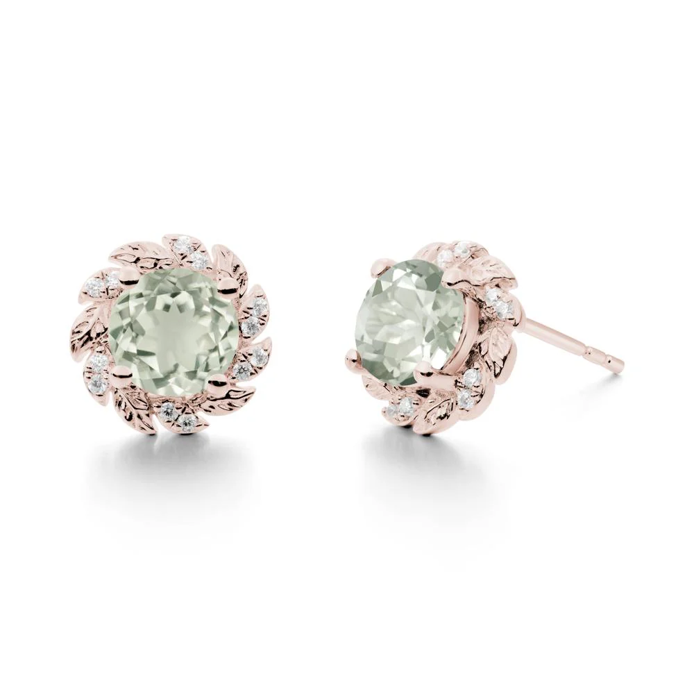 Leaf Halo Green Amethyst Pendant Earrings - Image 4