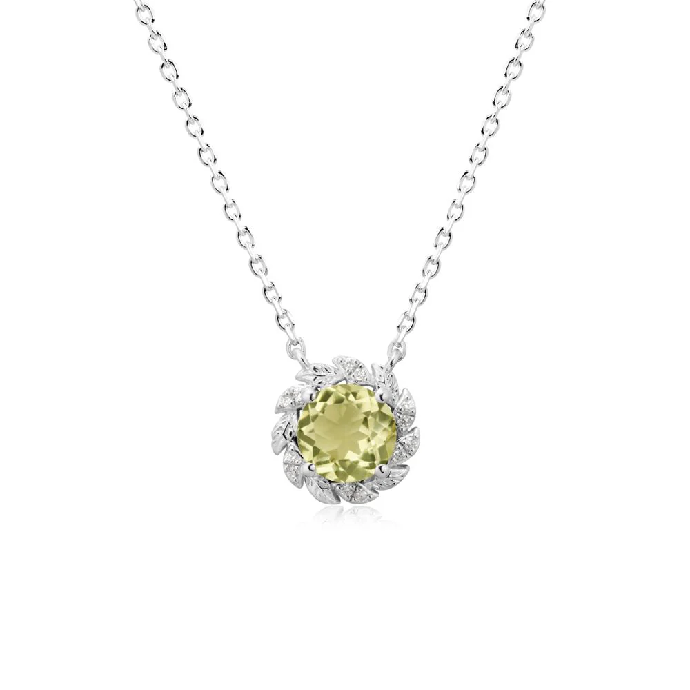 Leaf Halo Lemon Quartz Pendant Necklace - Image 3