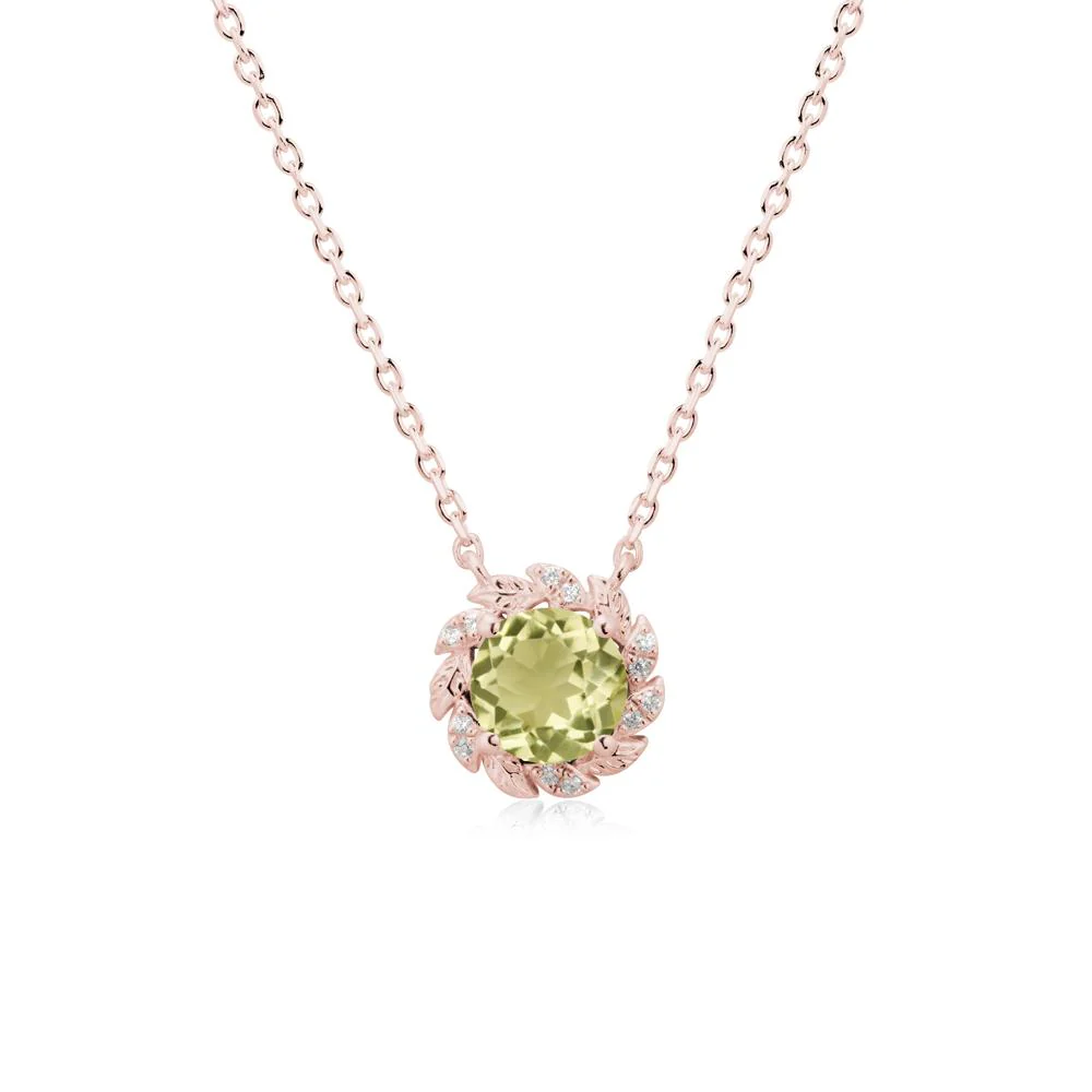 Leaf Halo Lemon Quartz Pendant Necklace - Image 4