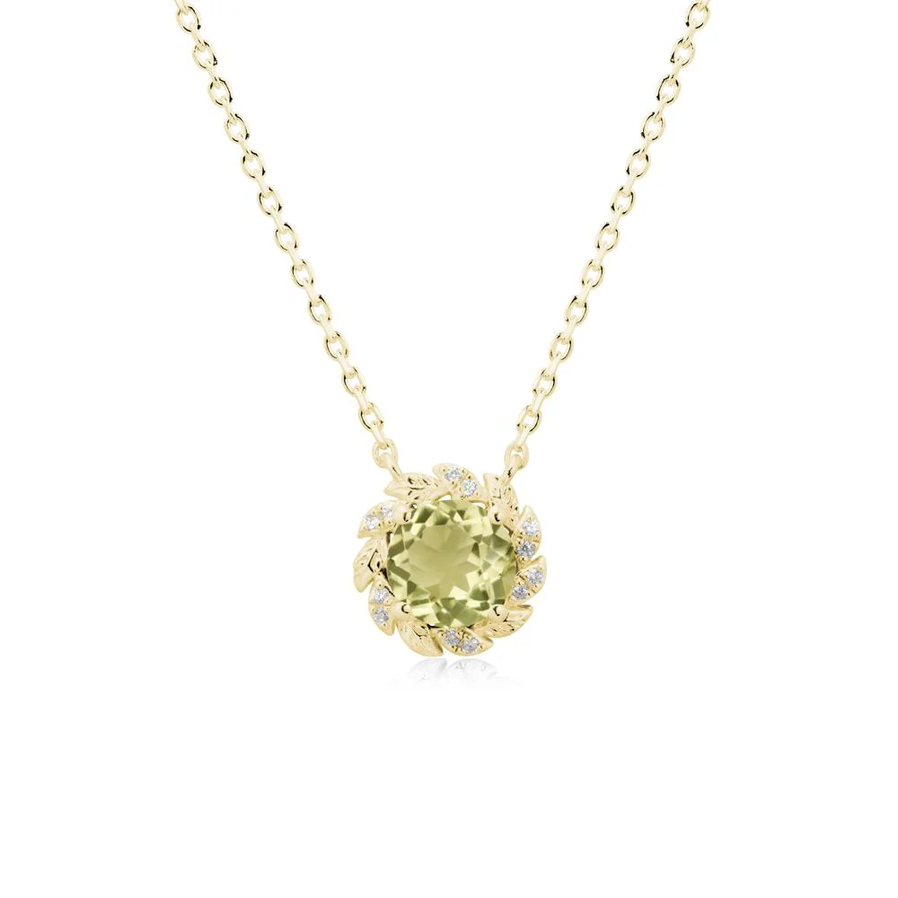 Leaf Halo Lemon Quartz Pendant Necklace - Image 6