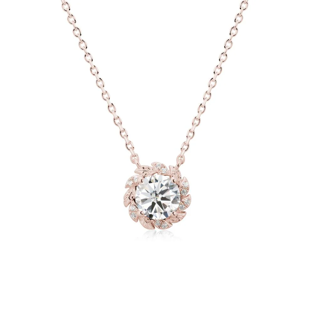 Leaf Halo Moissanite Pendant Necklace