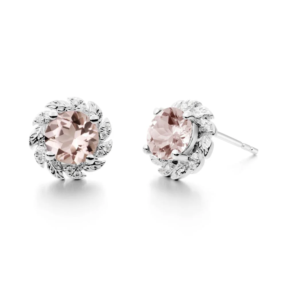 Leaf Halo Morganite Pendant Earrings - Image 3