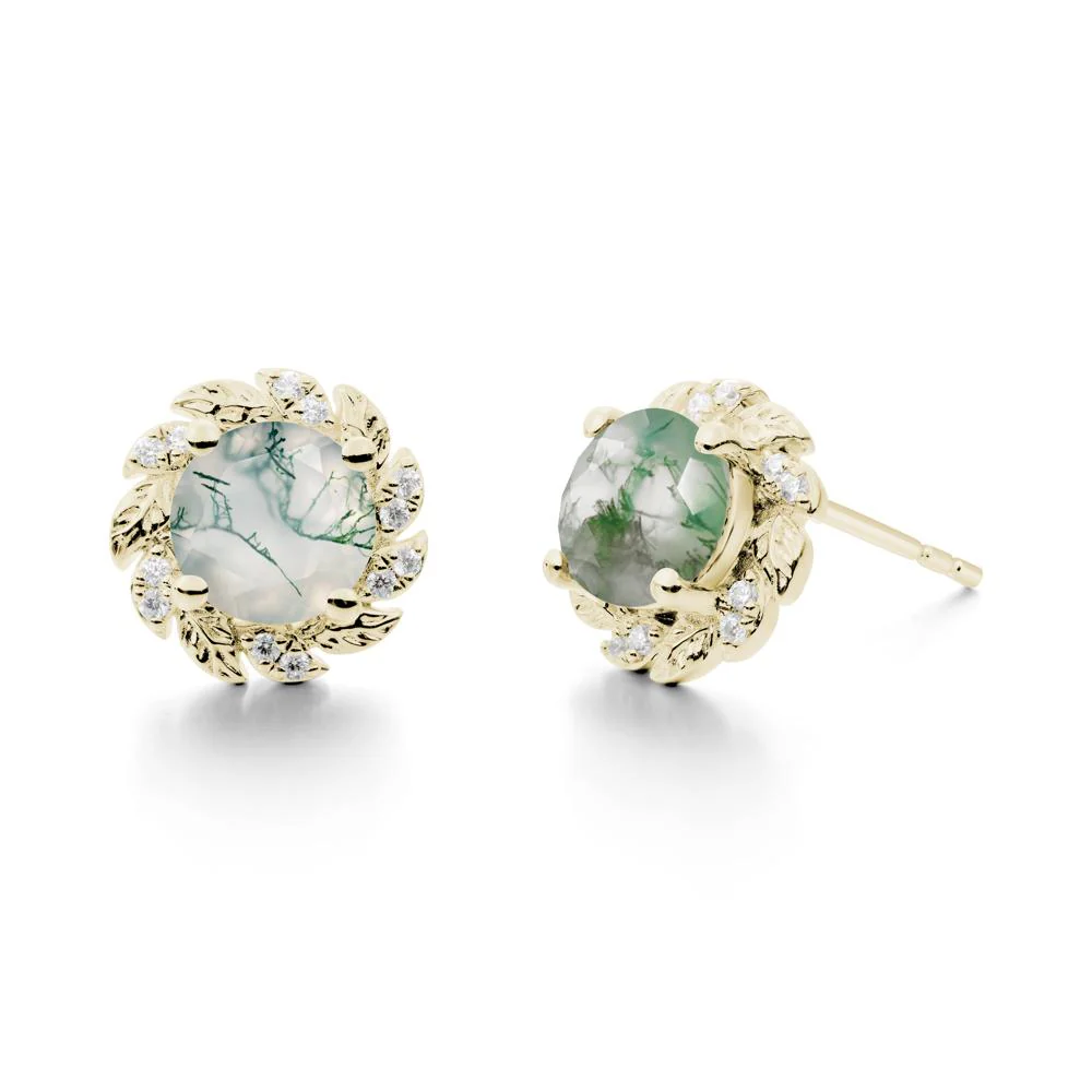Leaf Halo Moss Agate Pendant Earrings - Image 5